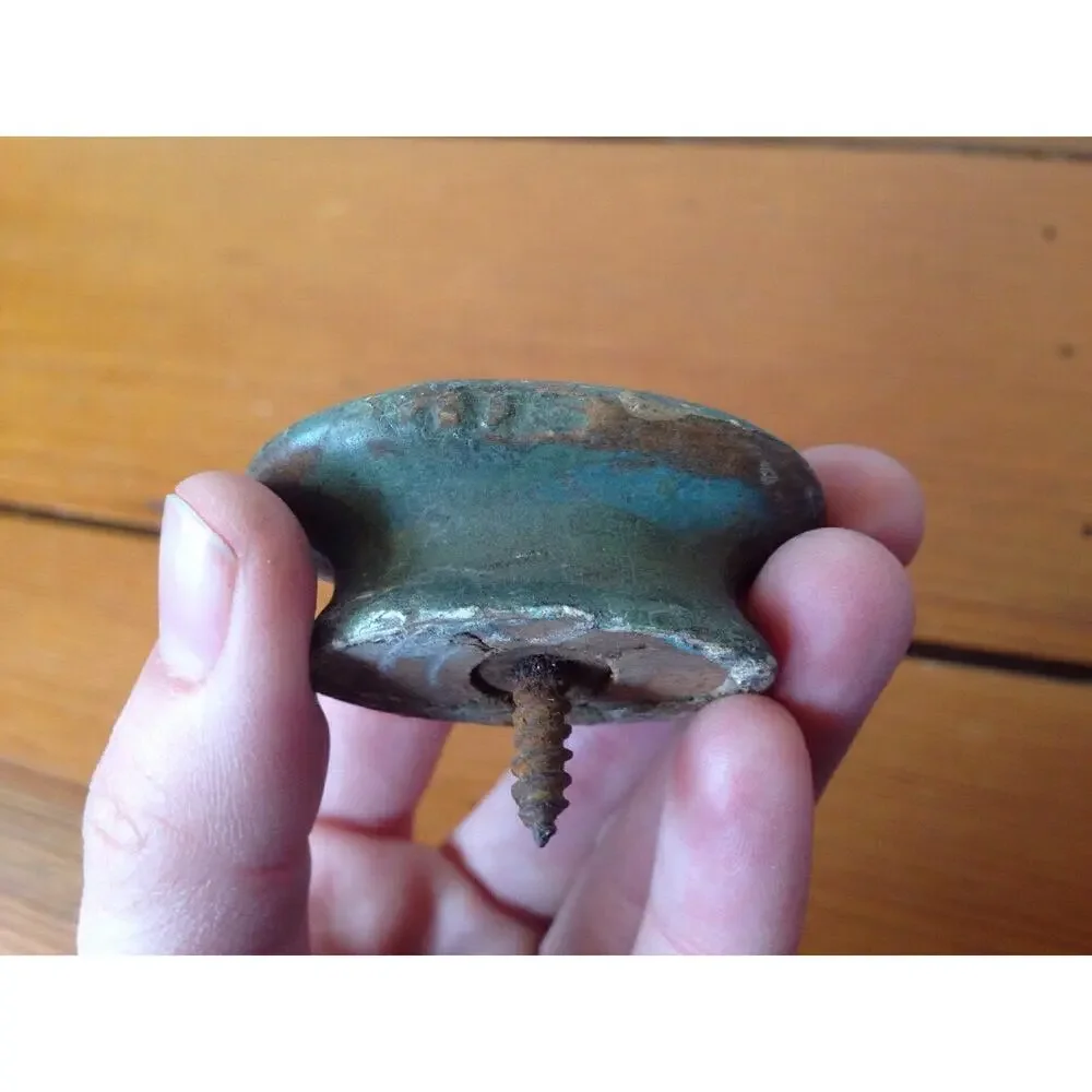Vintage Antique Oval Turquoise Painted Wood Knob Cabinet Drawer Pull 3.5-5cm